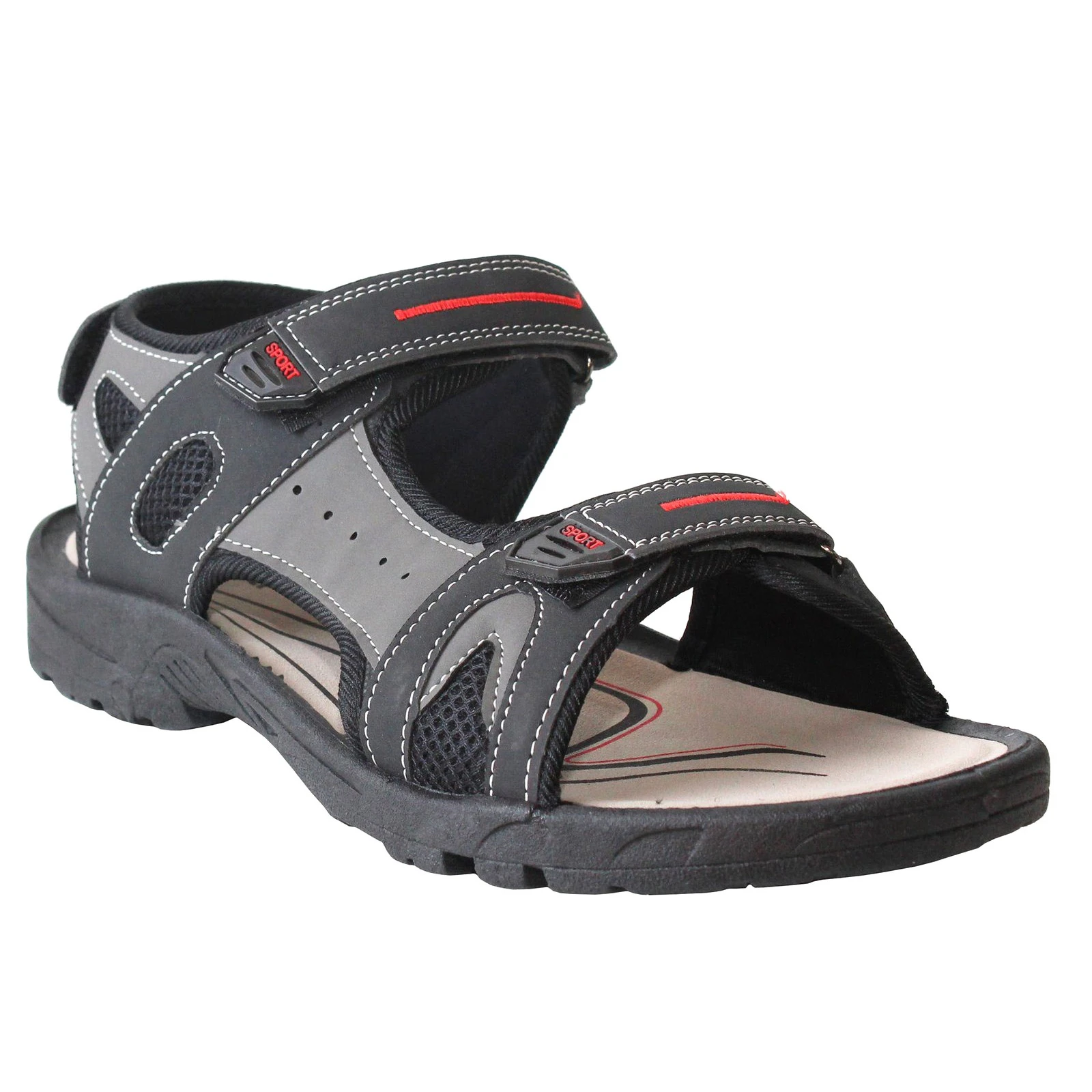 PDQ Mens Triple Touch Fastening Sports Sandals (Black/Grey) - DF802