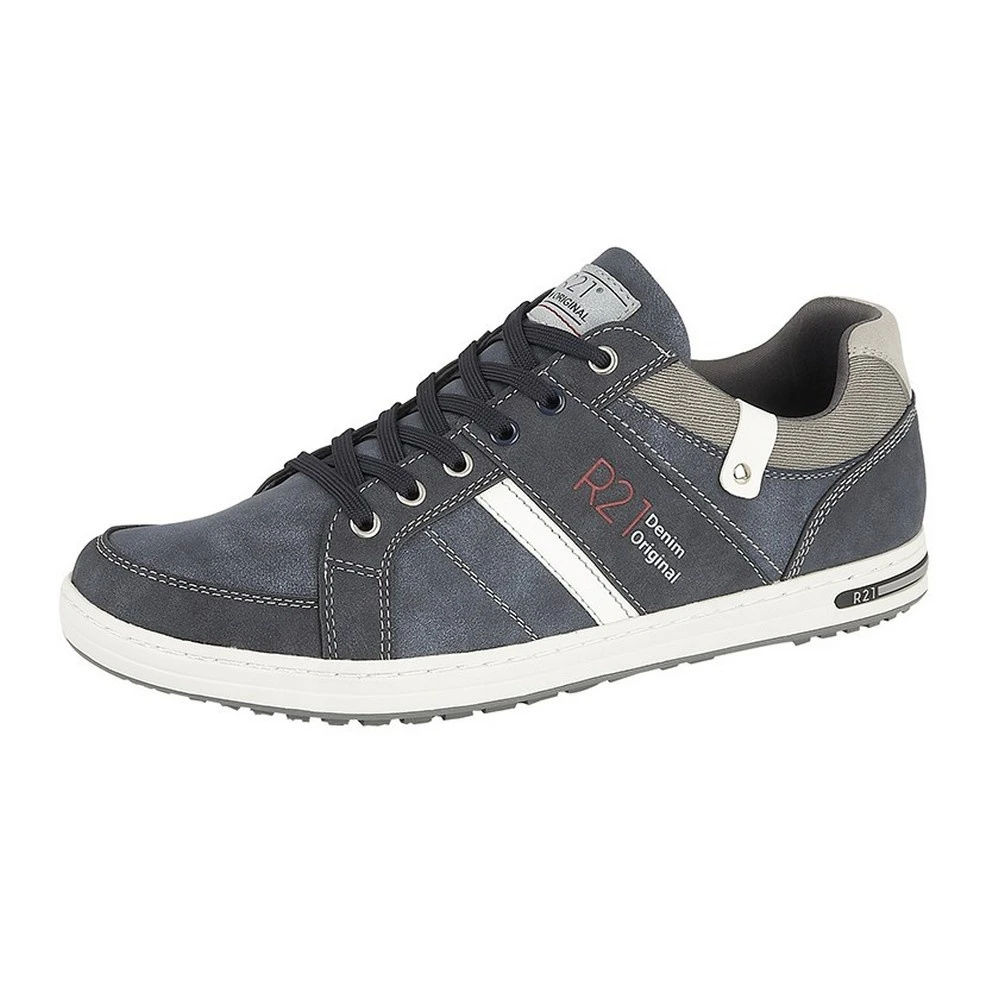 Route 21 Mens Denim Original Lace Up Casual Trainers (Navy) - DF1747