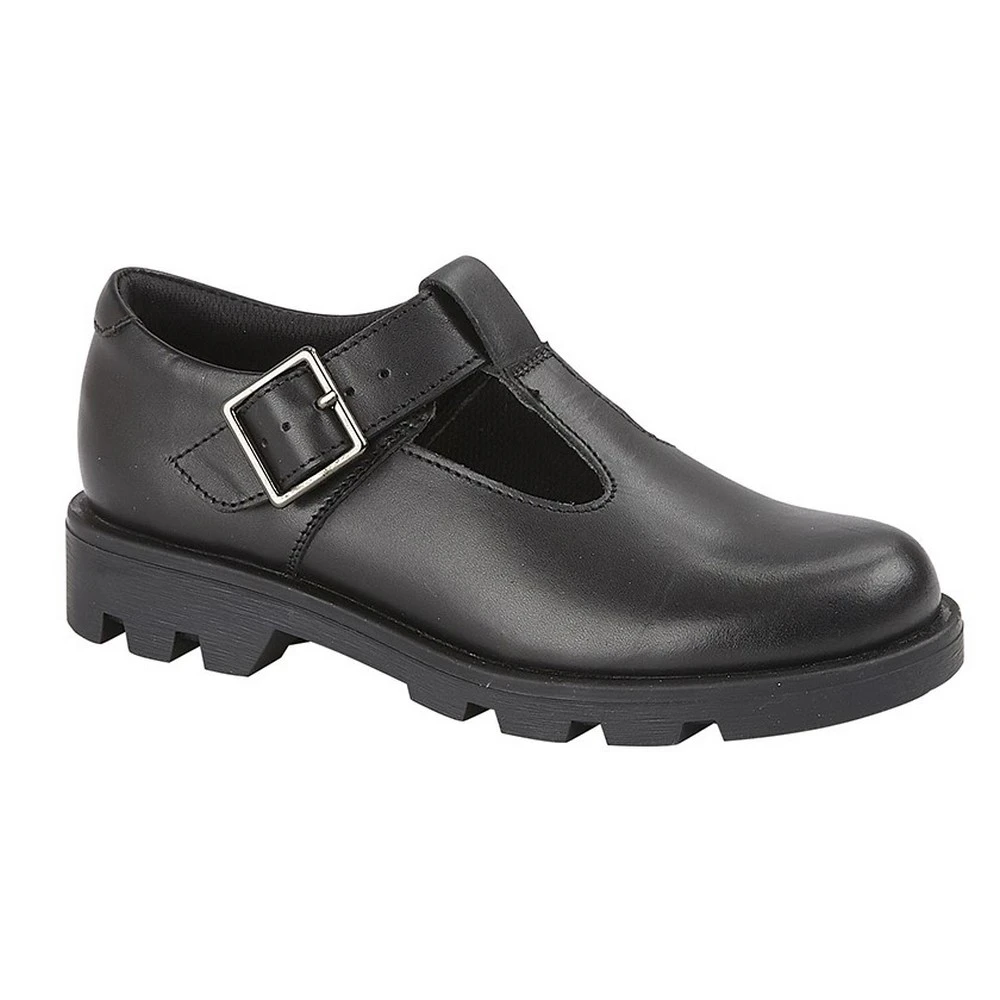 Roamers Girls Leather School Shoes (Black) - DF2360