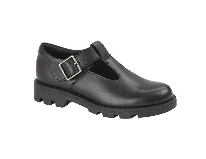 Roamers Girls Leather School Shoes (Black) - DF2360