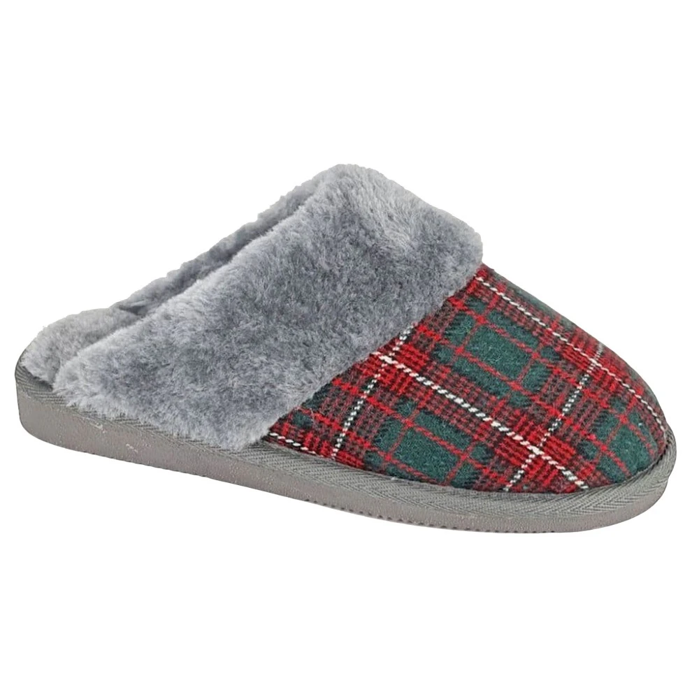 Sleepers Womens Leyla Checked Slippers (Red) - DF2151