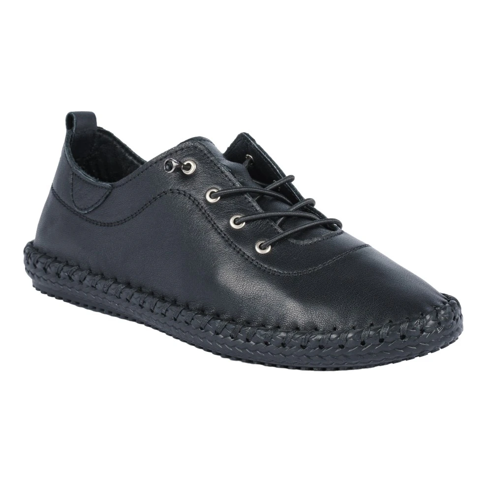 Lunar Womens St Ives Leather Plimsolls (Black) - GS383