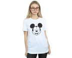 Disney Womens Mickey Mouse Closed Eyes Cotton Boyfriend T-Shirt (White) - BI38174