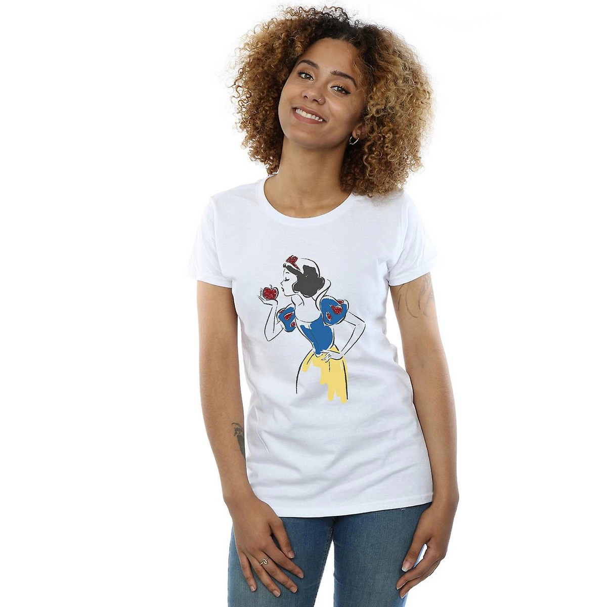 Snow White And The Seven Dwarfs Womens Apple Cotton T-Shirt (White) - BI563