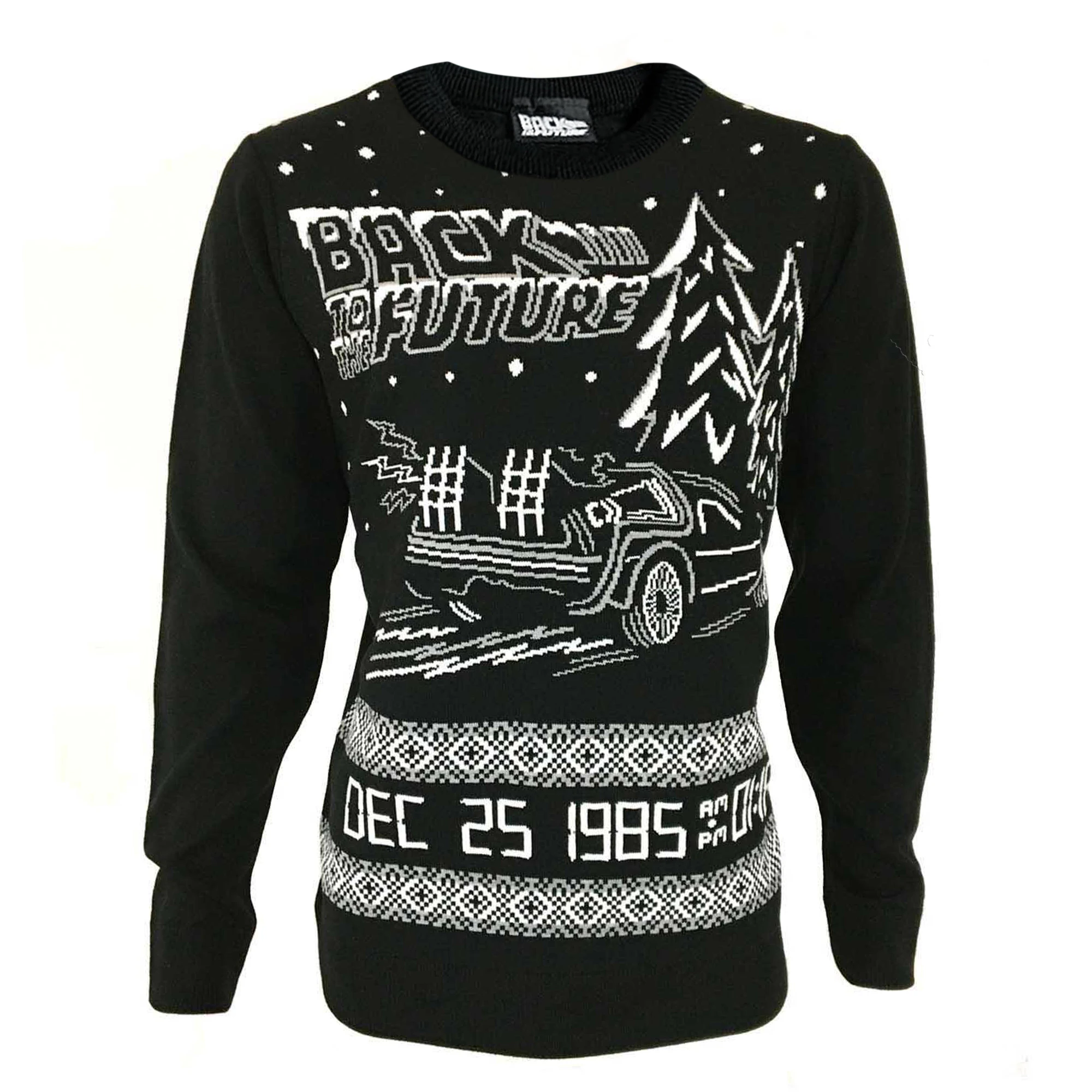 Back To The Future Unisex Adult Christmas Time Knitted Jumper (Black/White) - HE418