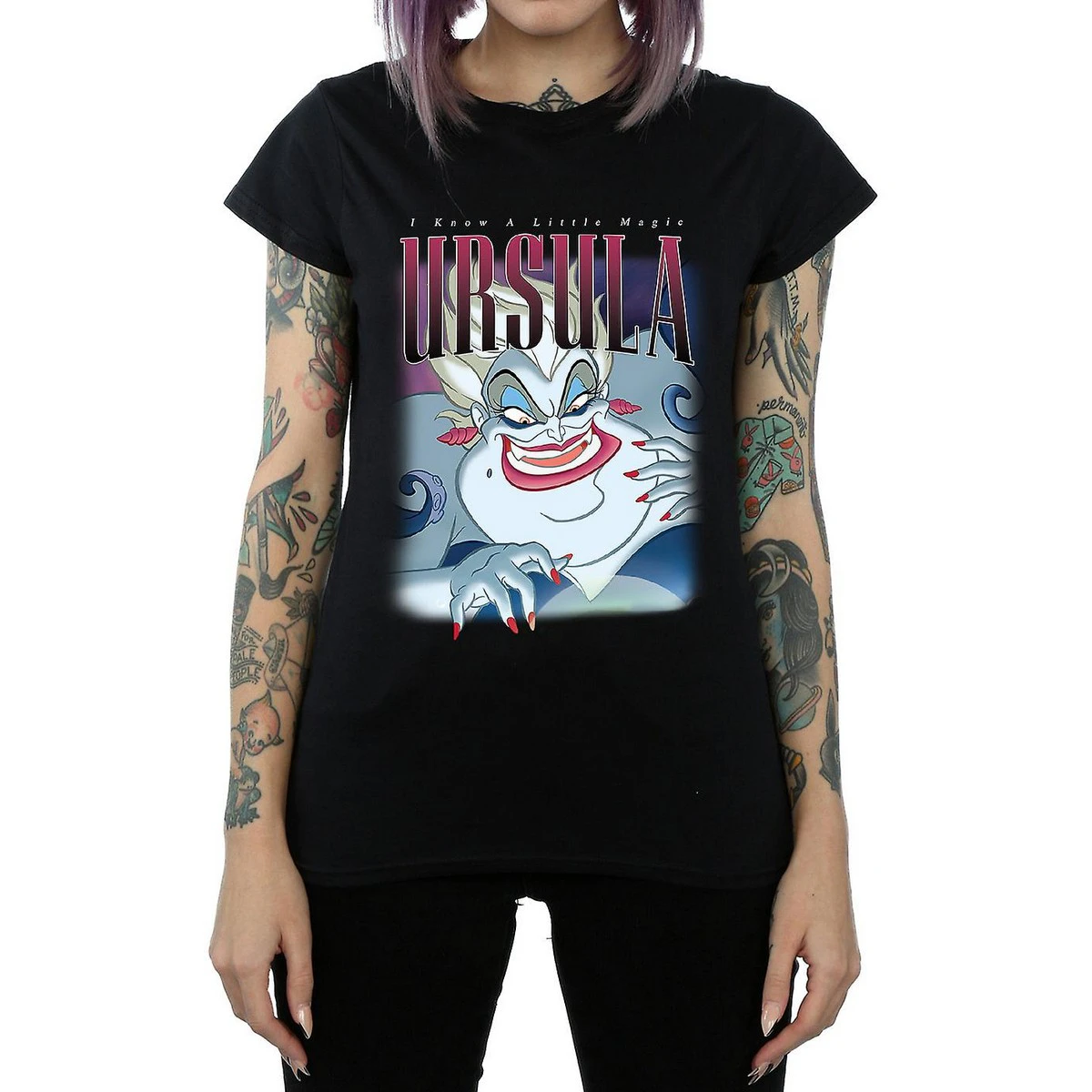 The Little Mermaid Womens Ursula Montage Cotton T-Shirt (Black) - BI844