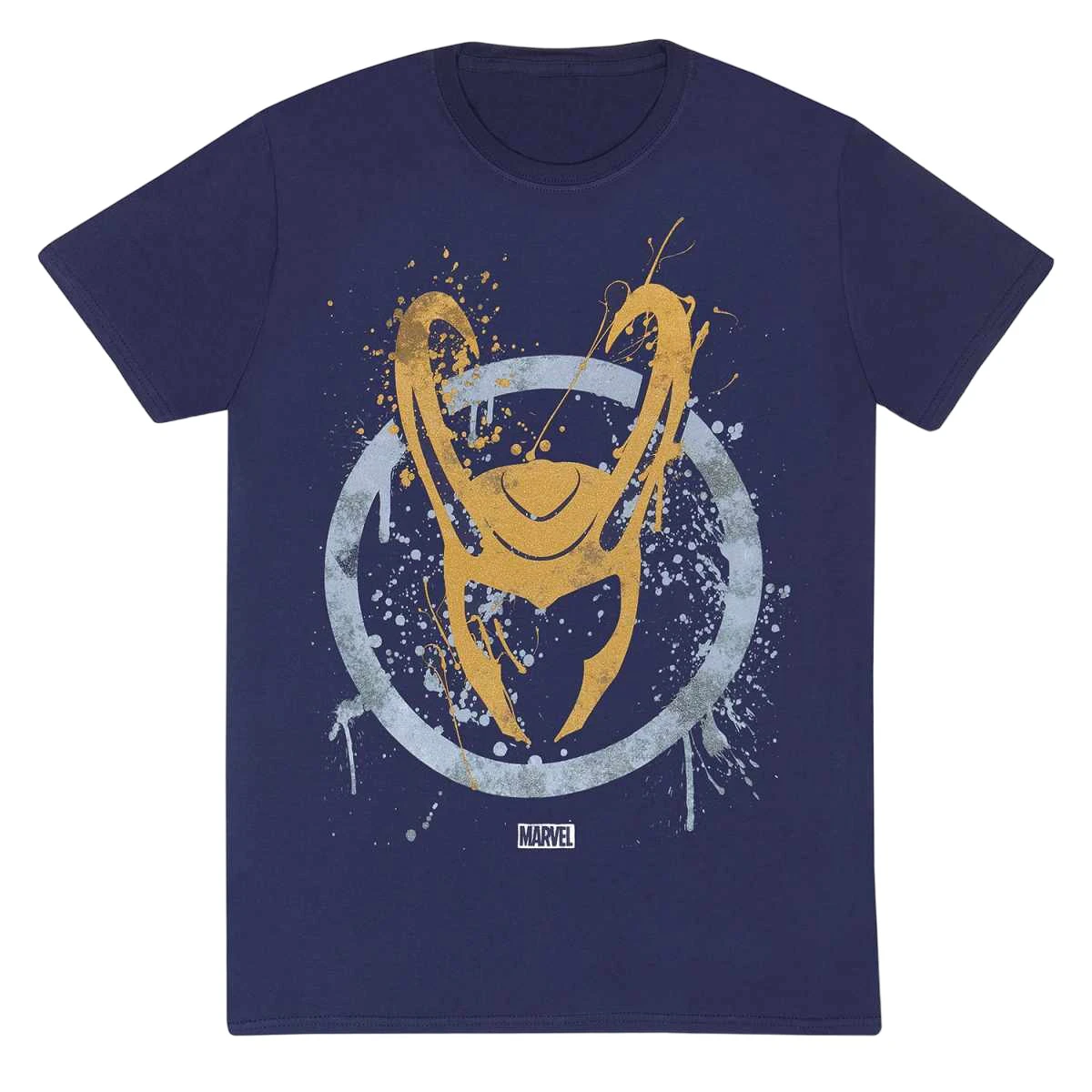 Loki Unisex Adult Splattered Logo T-Shirt (Navy) - HE1833