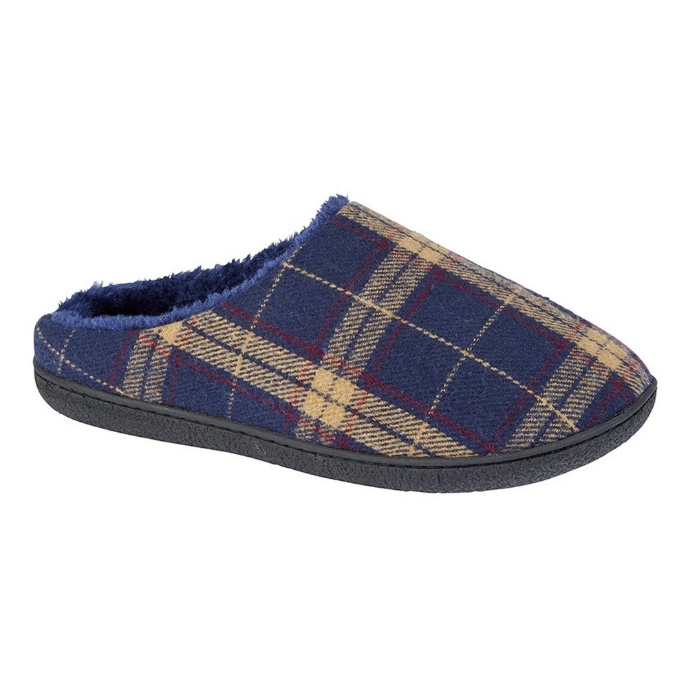 Zedzzz Mens Fabian Checked Textile Slippers (Navy) - DF2025