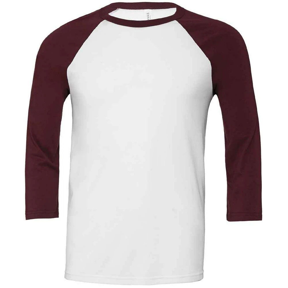 Canvas Unisex Adult 3/4 Sleeve Baseball T-Shirt (White/Maroon) - PC5817