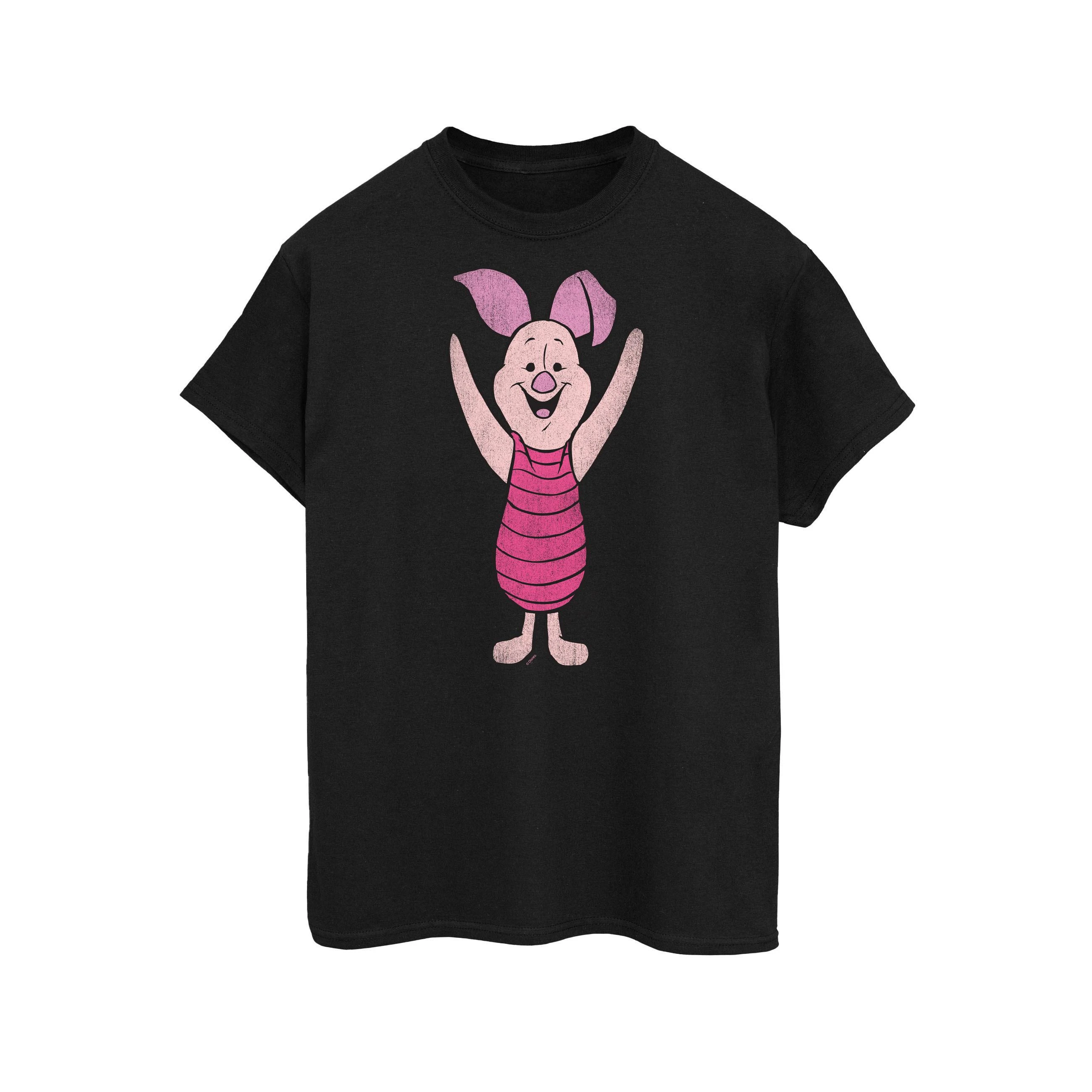 Winnie the Pooh Womens Piglet Cotton Boyfriend T-Shirt (Black) - BI662