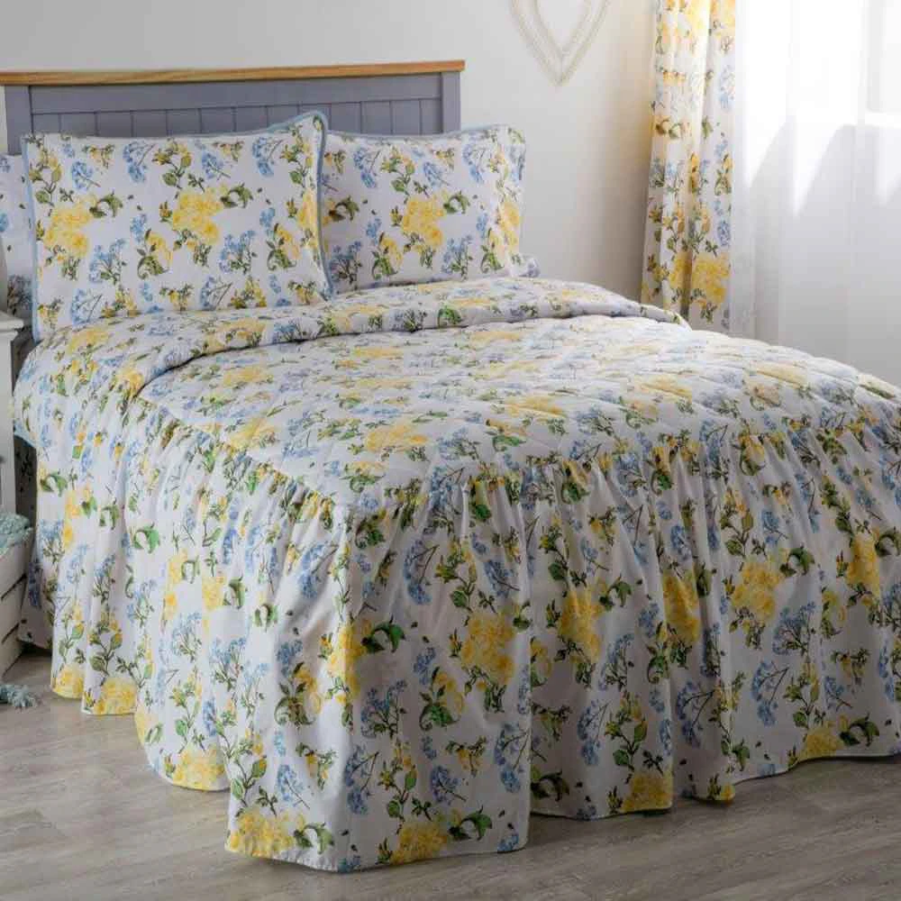 Belledorm Arabella Country Dream Bedspread (White/Blue/Lemon/Green) - BM339