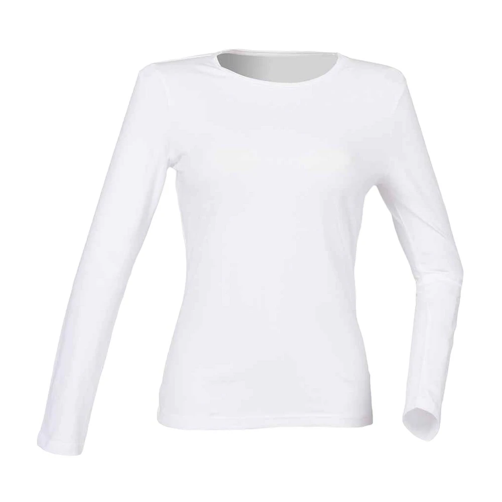 SF Womens Feel Good Plain Stretch Long-Sleeved T-Shirt (White) - PC5954