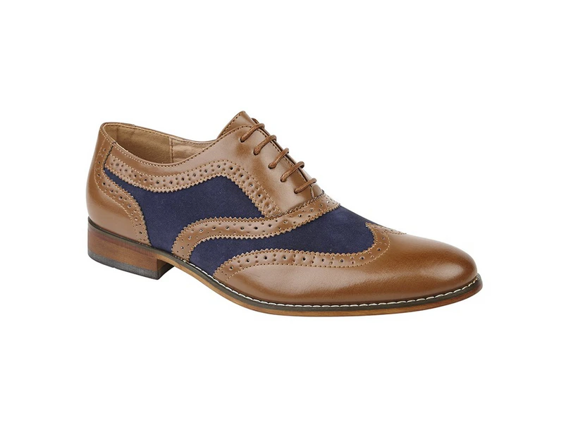 Roamers Boys 5 Eye Brogue Oxford Shoes (Tan/Navy) - DF1456