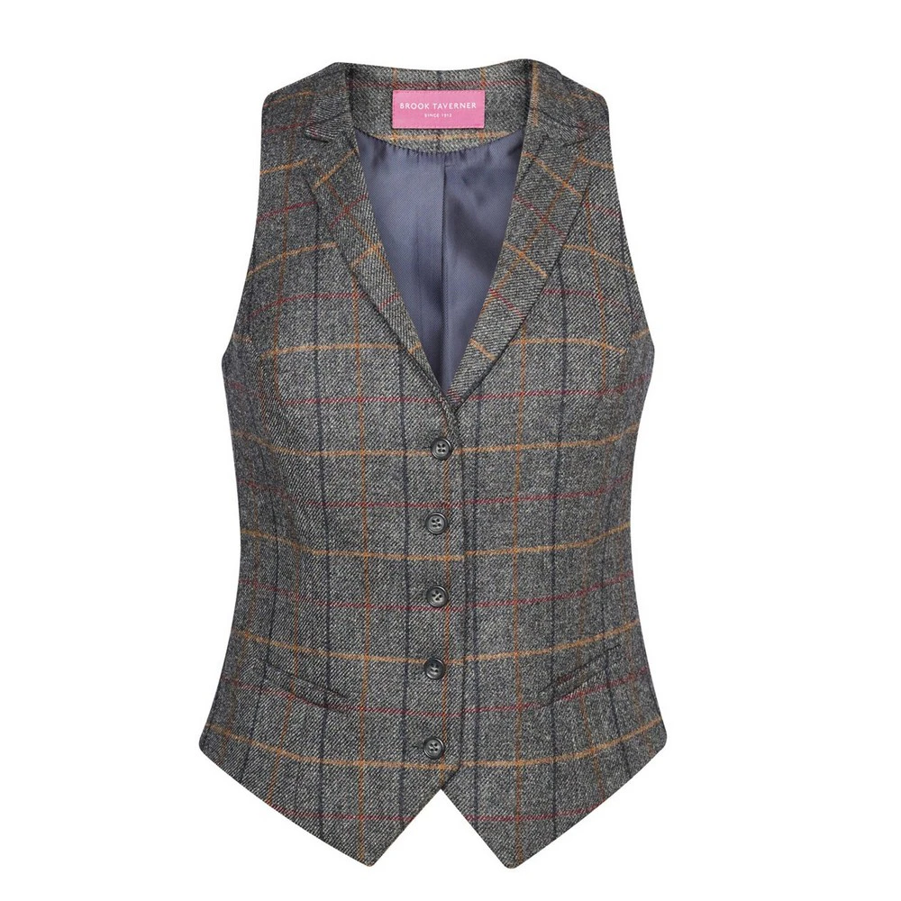 Brook Taverner Womens Nashville Waistcoat (Grey Brown Check) - PC3396