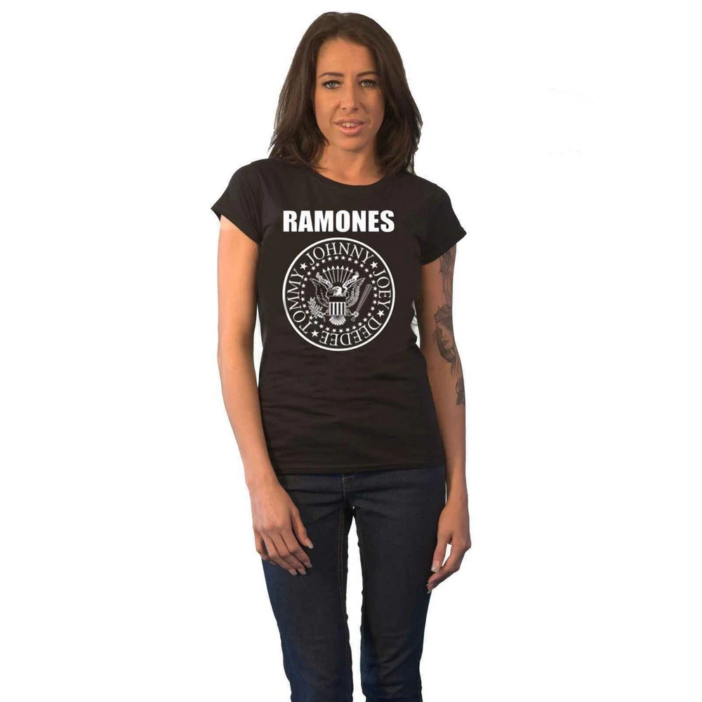 Ramones Womens Seal Cotton Skinny T-Shirt (Black) - RO4311