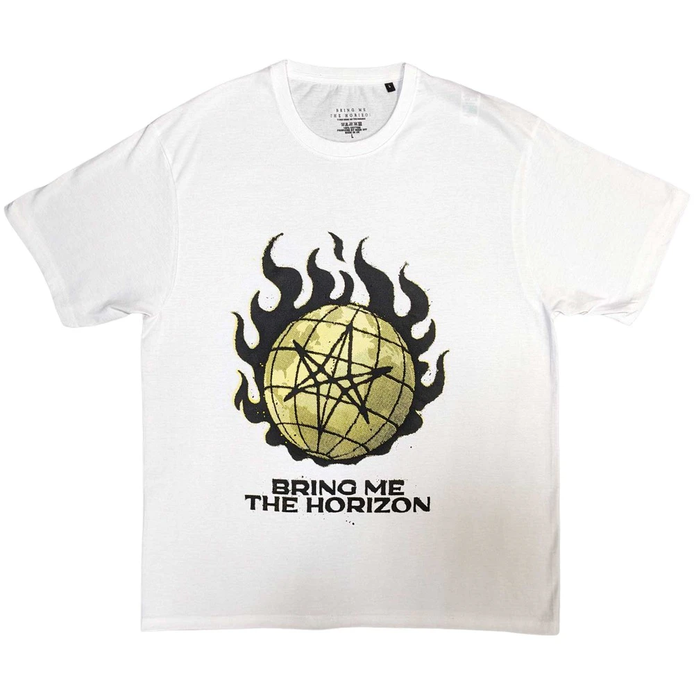 Bring Me The Horizon Unisex Adult Globe T-Shirt (White/Yellow) - RO9395