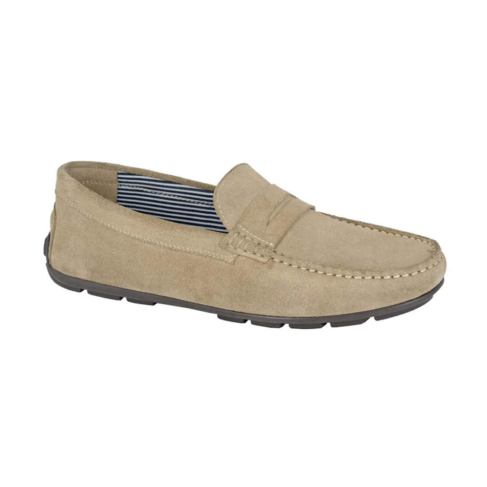 Roamers Mens Suede Square Toe Loafers (Taupe) - DF2397