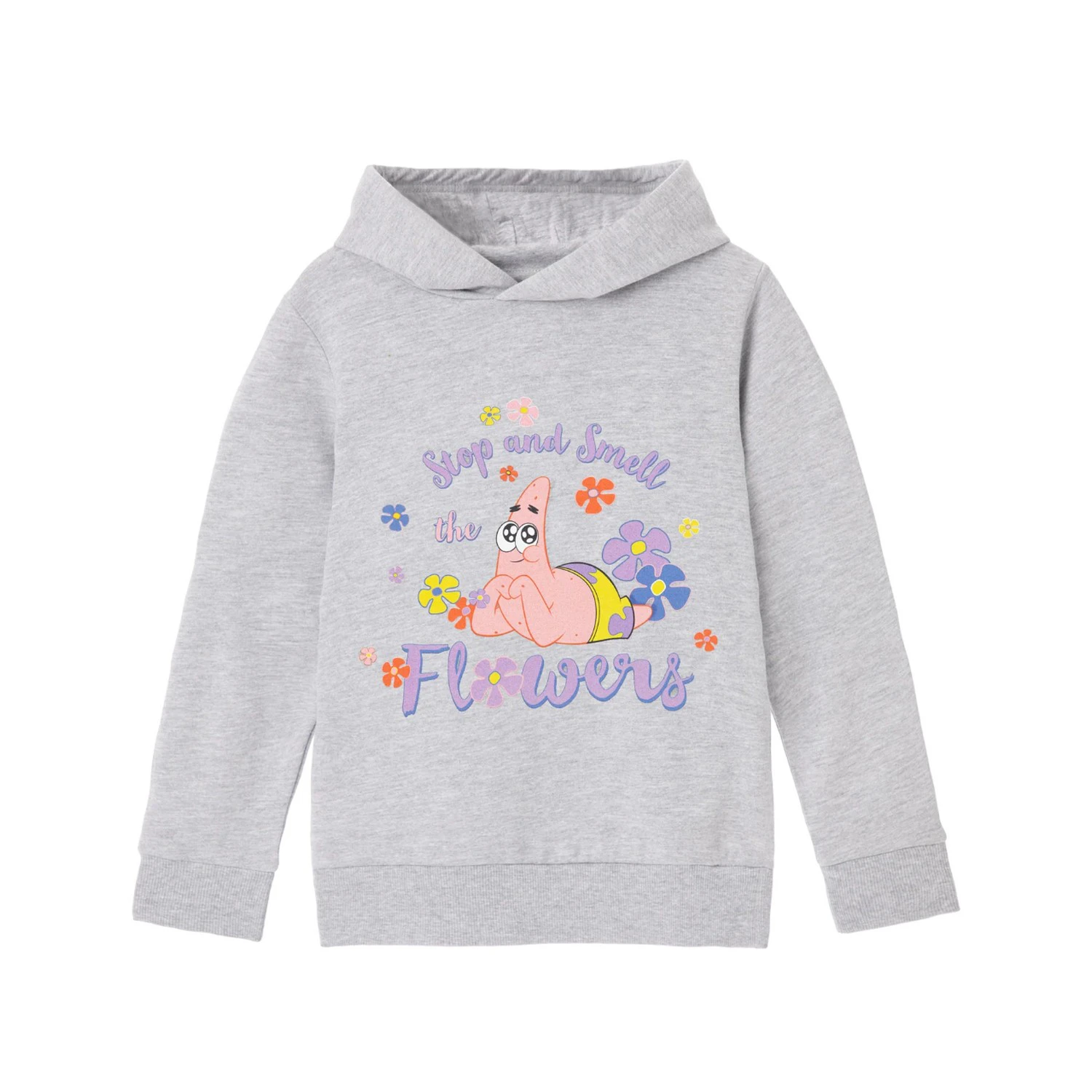 SpongeBob SquarePants Girls Stop And Smell The Flowers Hoodie (Grey Marl) - NS7893