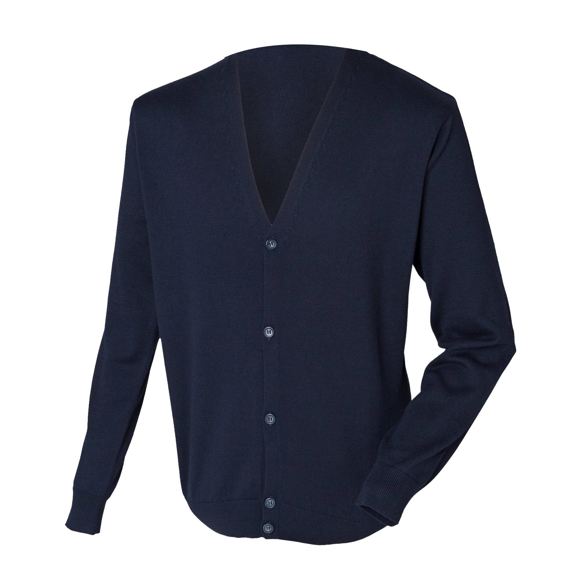 Henbury Mens V Neck Button Fine Knit Cardigan (Navy) - RW661