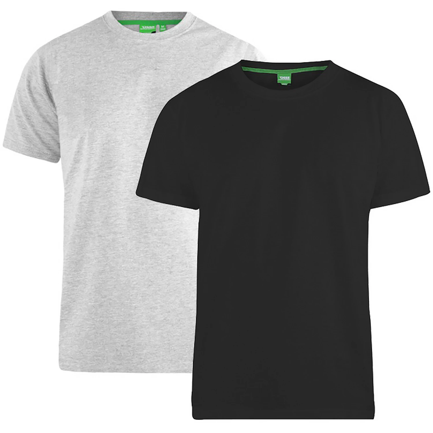 D555 Mens Fenton Kingsize Round Neck T-shirts (Pack Of 2) (Black/Grey) - DC209