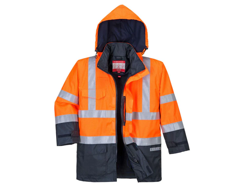 Portwest Mens Bizflame Rain Hi-Vis Safety Jacket (Orange/Navy) - PW683