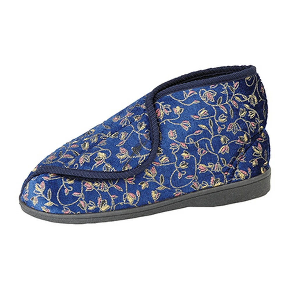 Zedzzz Womens Geraldine Touch Fastening Floral Bootee Slippers (Navy Blue) - DF534