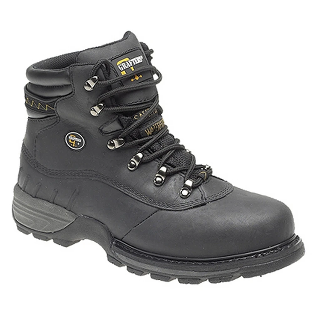 Grafters Mens Safety Hiker Type Toe Cap Waxy Leather Boots (Black) - DF576