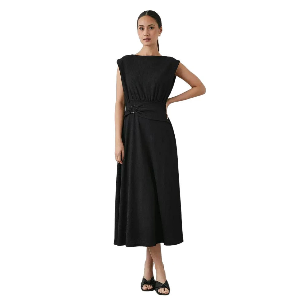 Principles Womens Jersey Belt Midi Dress (Black) - DH6198