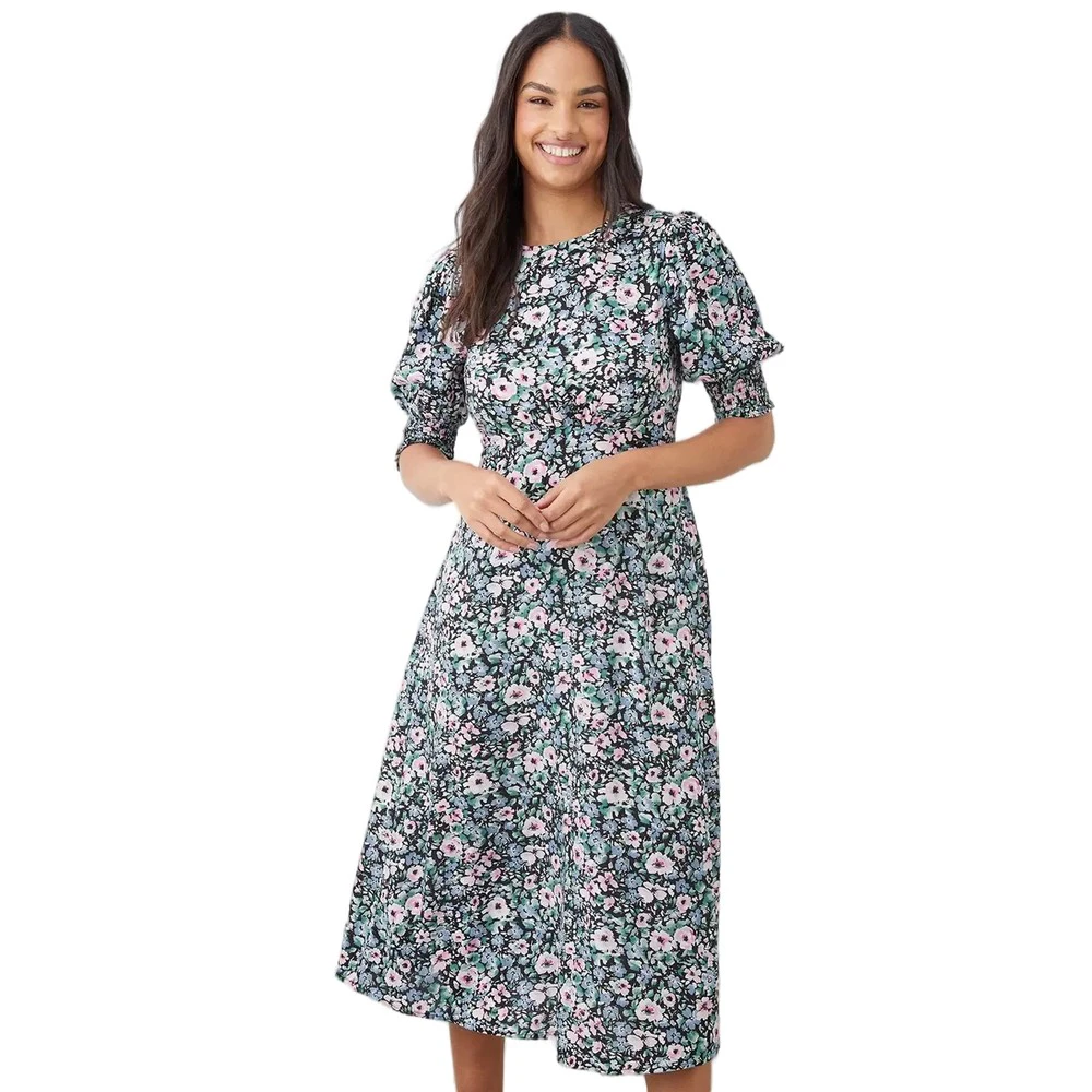 Dorothy Perkins Womens Floral Shirred Cuff Midi Dress (Multicoloured) - DP1259