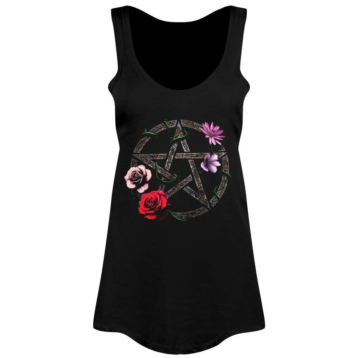 Requiem Collective Floral Pentagram Ladies Floaty Vest (Black) - GR1622