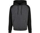 Build Your Brand Mens Basic Raglan Hoodie (Charcoal/Black) - RW8065