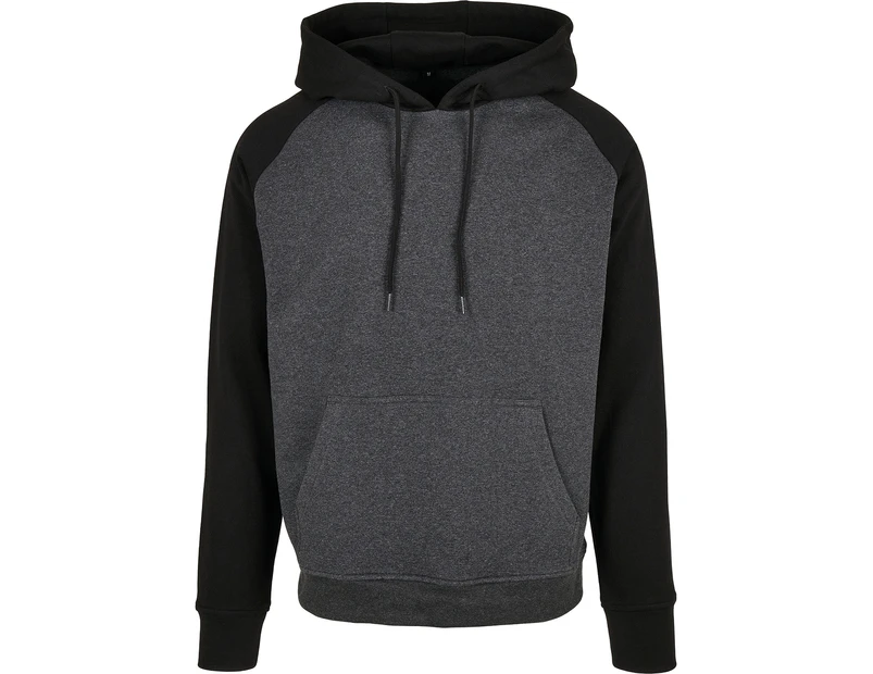 Build Your Brand Mens Basic Raglan Hoodie (Charcoal/Black) - RW8065