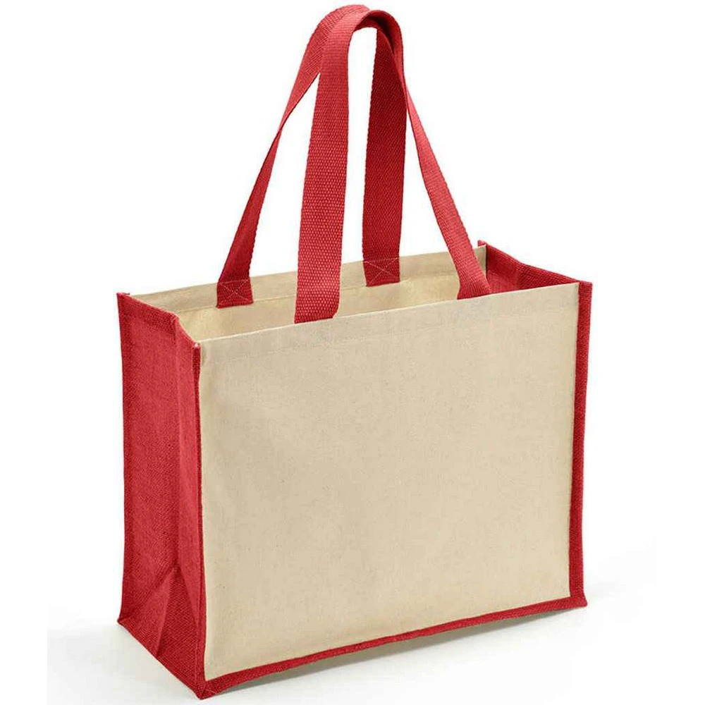 Brand Lab Jute Canvas Shopper (Natural/Red) - PC5135