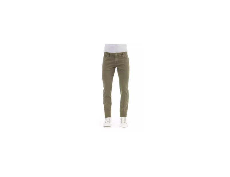Button and Zip Closure Jeans with Side and Rear Pockets - Green