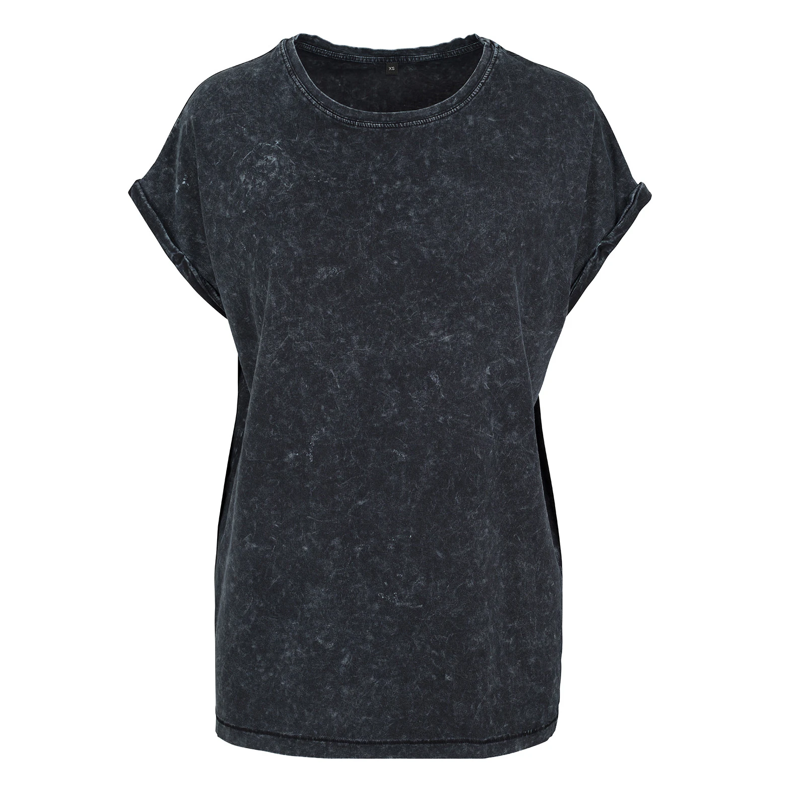 Build Your Brand Womens Acid Wash Extended Shoulder T-Shirt (Black) - RW8464