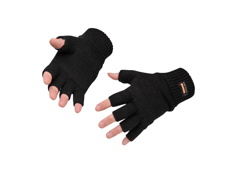 Portwest Knitted Insulatex Fingerless Gloves (Black) - PW485