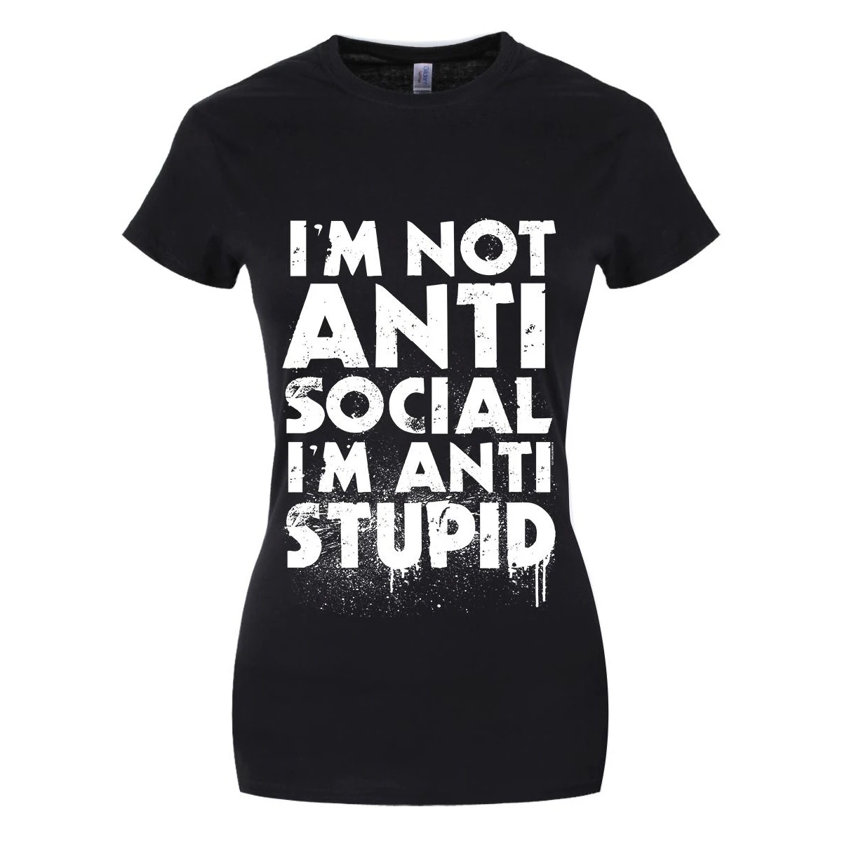 Grindstore Womens Im Not Anti-Social Im Anti-Stupid Black T-Shirt (Black) - GR1814