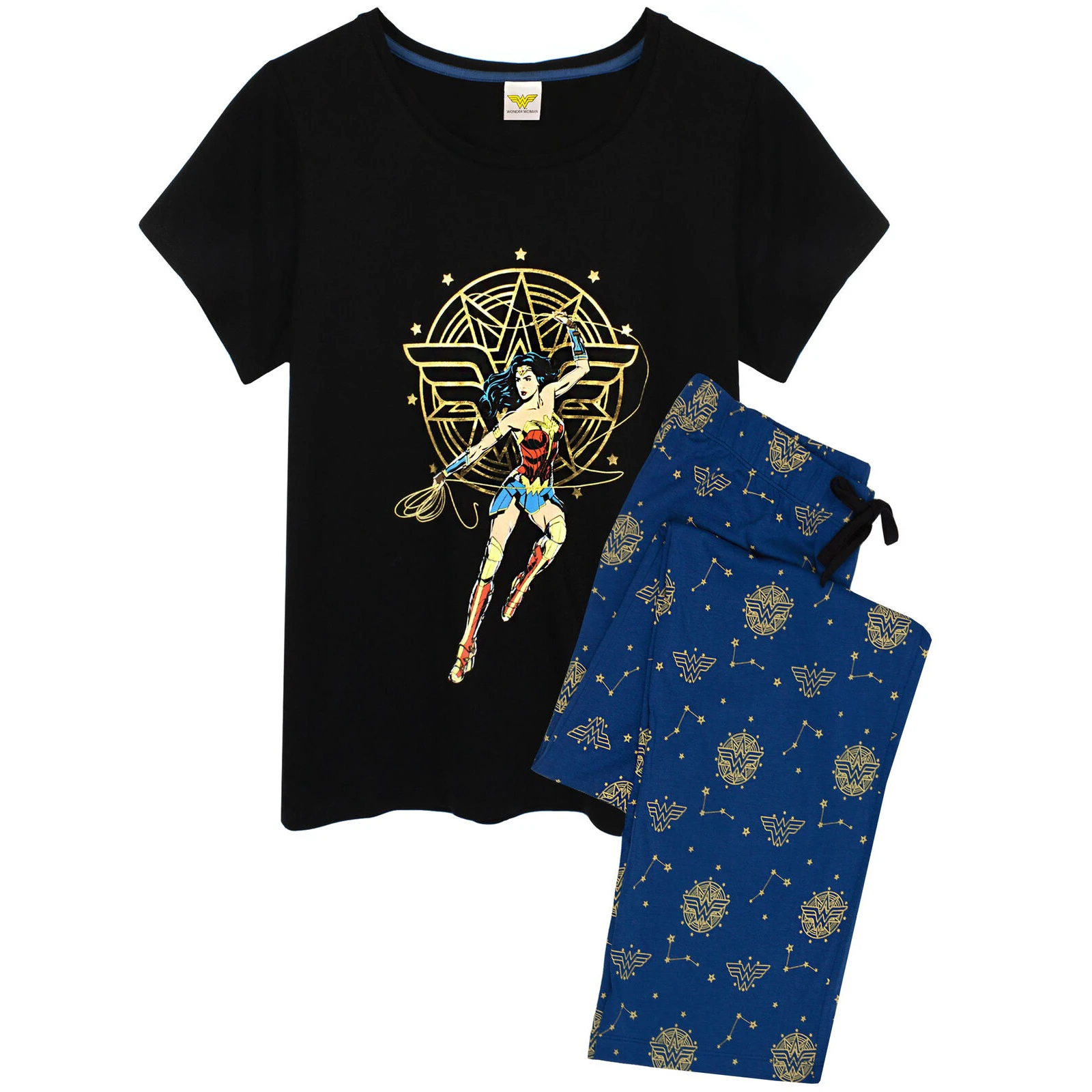 Wonder Woman Womens Long Pyjama Set (Black/Blue) - NS6410