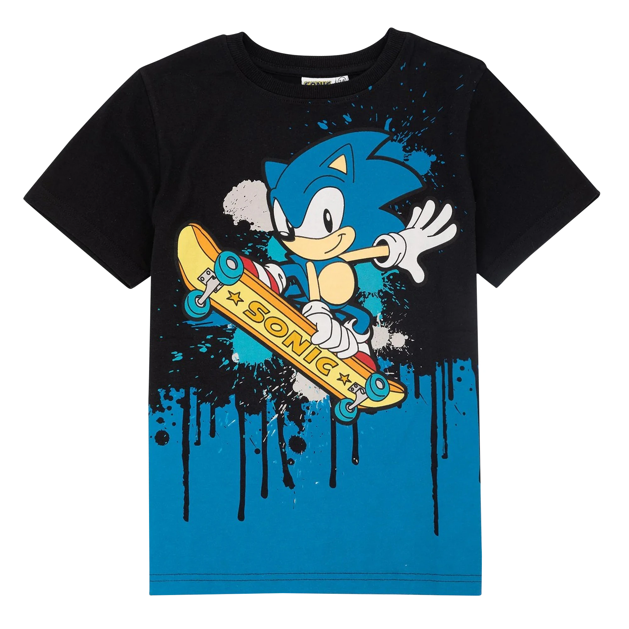 Sonic The Hedgehog Childrens/Kids Skateboard T-Shirt (Black/Blue) - NS6926