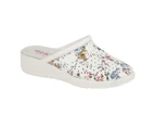 Dek Womens Floral Coated Leather Clog (White) - DF1818