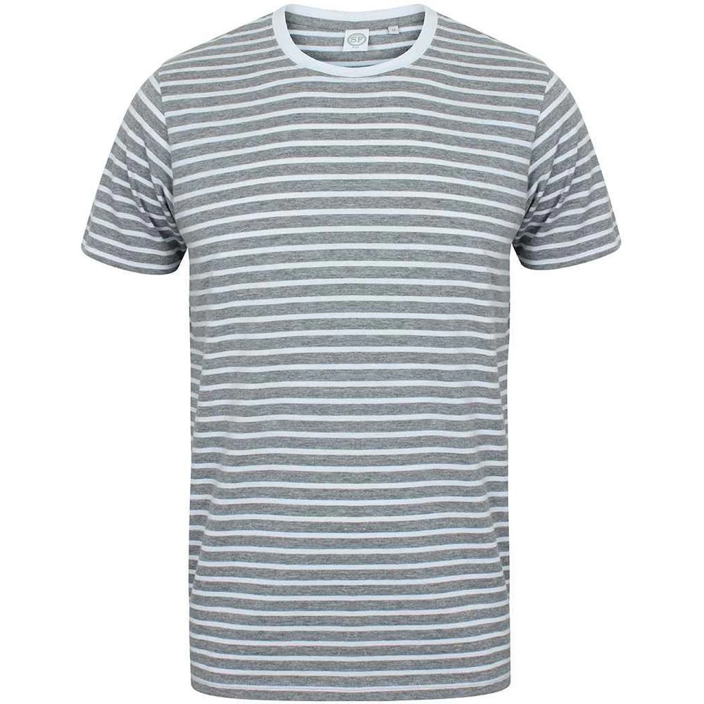 SF Unisex Adult Striped Heather T-Shirt (Grey/White) - PC5939