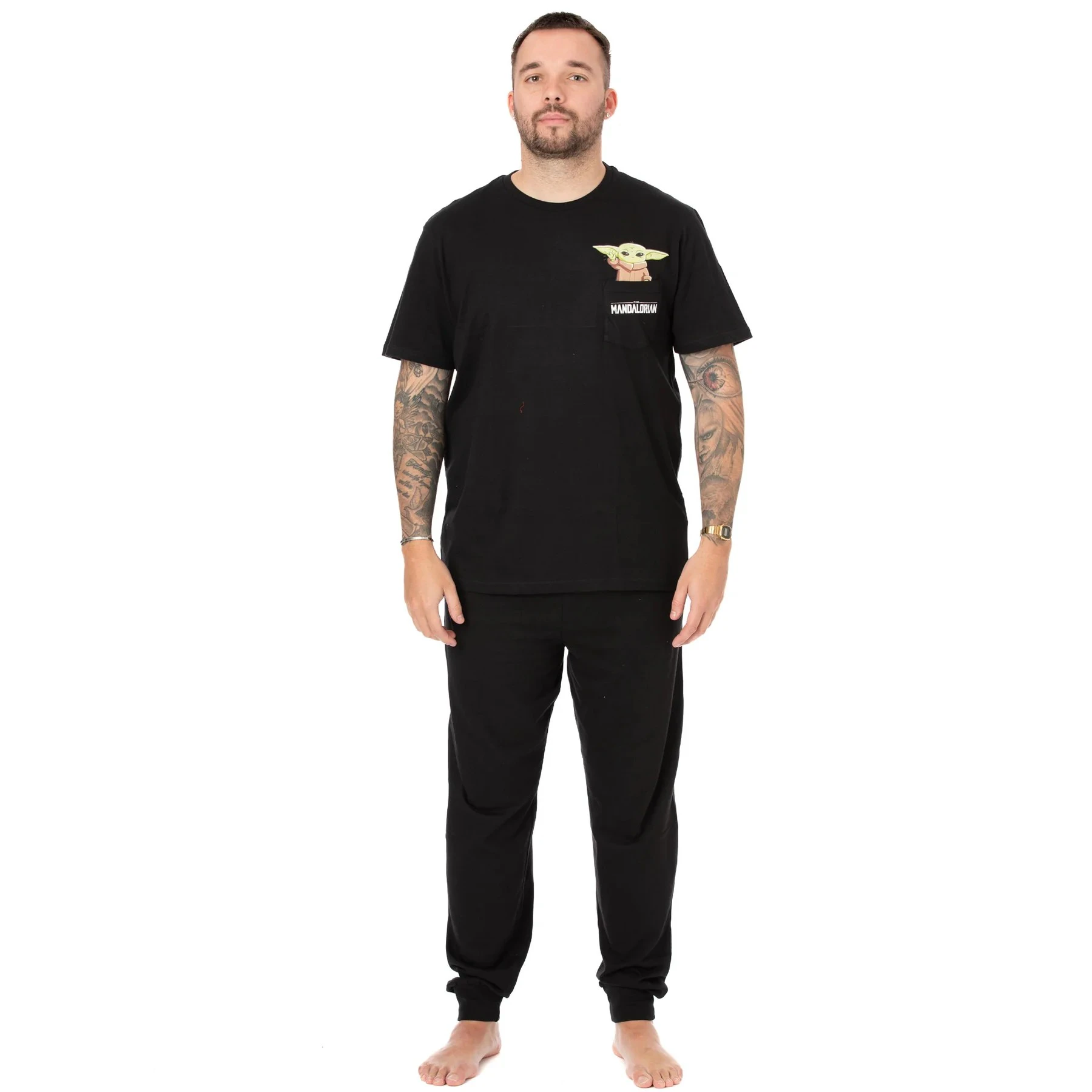 Star Wars: The Mandalorian Mens Grogu Long Pyjama Set (Black) - NS7007