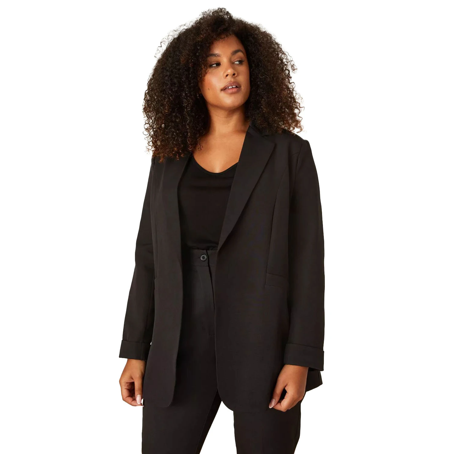 Dorothy Perkins Womens Turned Up Cuff Plus Blazer (Black) - DP951