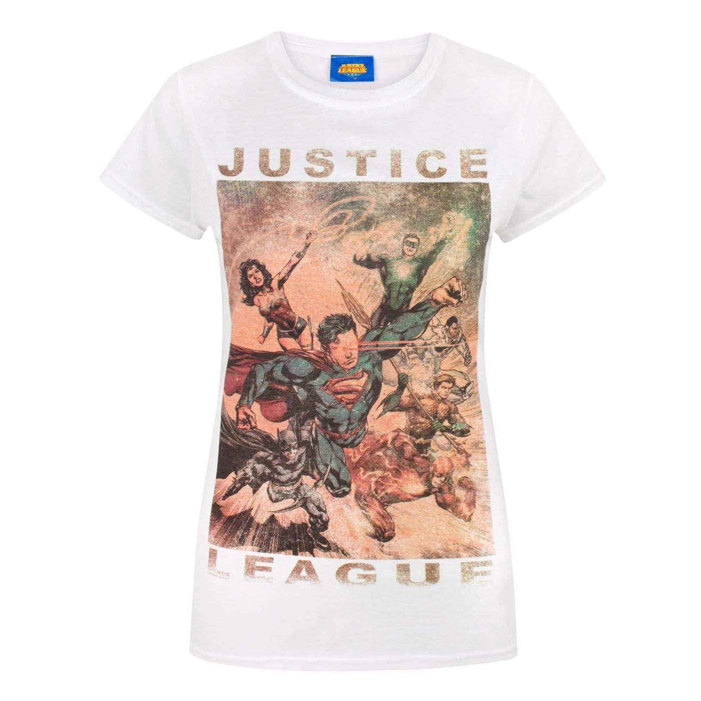 Justice League Womens Characters Action T-Shirt (White) - NS4759