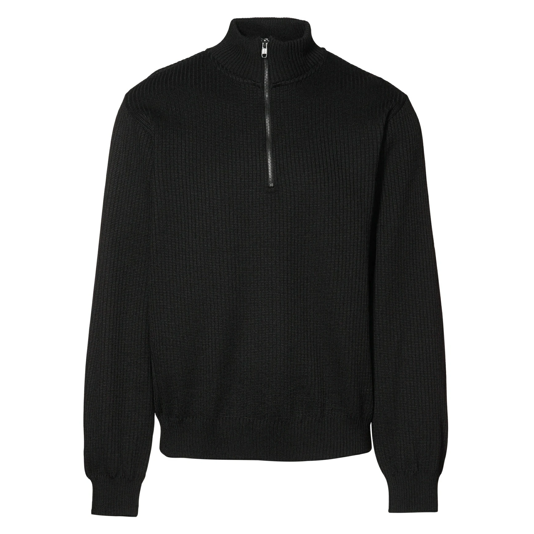 ID Mens Knitted Half Zip Pullover Fleece (Black) - ID398