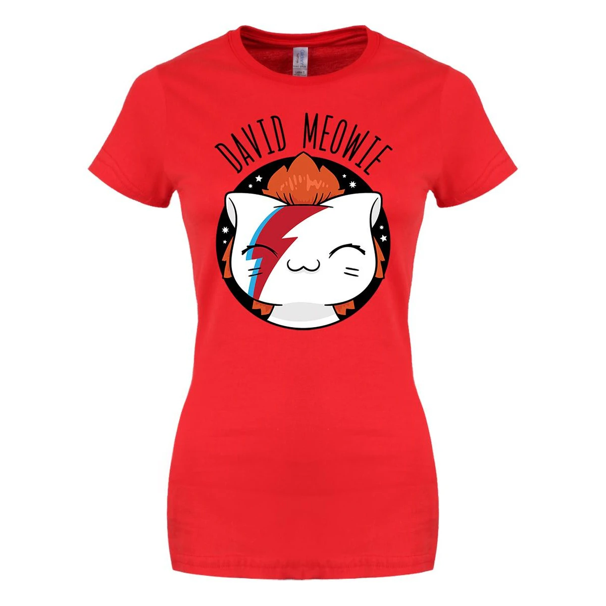 VI Pets Womens David Meowie T-Shirt (Red) - GR2994