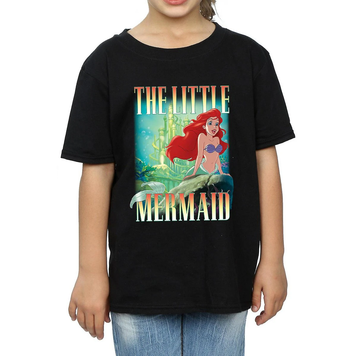 The Little Mermaid Girls Ariel Montage Cotton T-Shirt (Black) - BI545