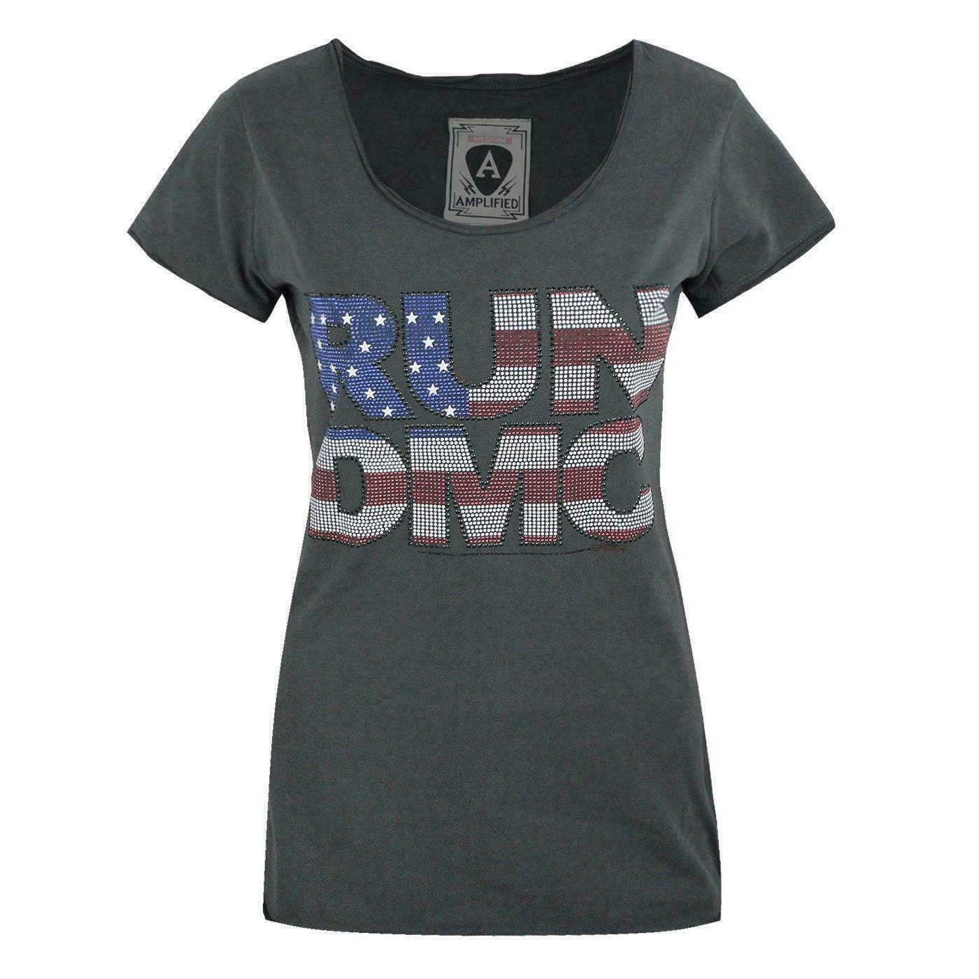 Amplified Womens Run DMC USA Diamante T-Shirt (Charcoal) - NS4563