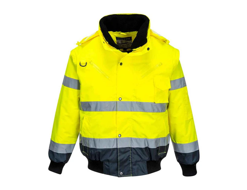 Portwest Unisex Adult 3 in 1 Hi-Vis Bomber Jacket (Yellow/Navy) - PC6686