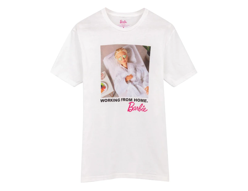 Barbie Womens Working from Home T-Shirt (White) - NS7232